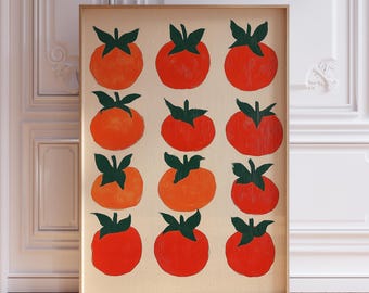 Póster vintage de tomates / Arte mural de cocina italiana / Impresión retro de tomates / Impresión artística de comida mediterránea / Impresión artística de comida italiana