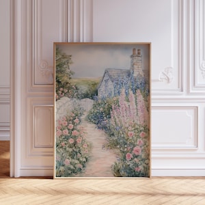 Floral Print | Flowers Garden Painting | Vintage Spring Cottage Wall Art | Antique Watercolor Flower Print | Floral Farmhouse Wall Decor