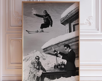 Black and White Ski Poster | Apres Ski Poster for Bar Cart | Vintage Ski Poster | Retro Ski Print | Retro Skiing Poster | Vintage Ski Print