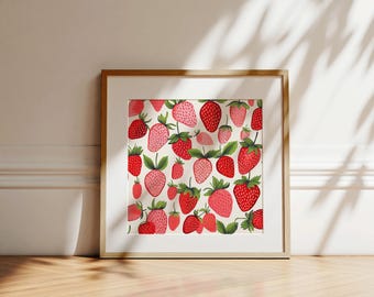 Pink and Red Strawberry Wall Art Print