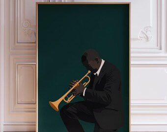Dark Green Moody Jazz Musician Wall Art Print