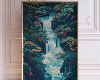 Japandi Wall Art | Asian Art Print | Landscape Japandi Art | Minimalist Japanese Art | Japandi Waterfall Art Print | Scandinavian Wall Art