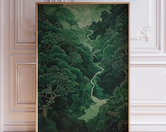 Green Japandi Wall Art | Asian Art Print | Japandi Trees Landscape Japandi art | Green Scandinavian Wall Art | Minimalist Japanese Art