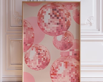 Retro Pink Disco Ball Wall Art Print