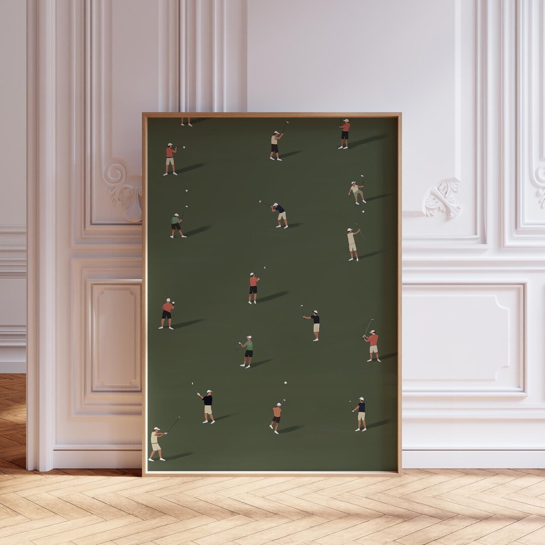 Tiny Golfers Print | Minimalist Golf Print | Golf Wall Art Abstract ...