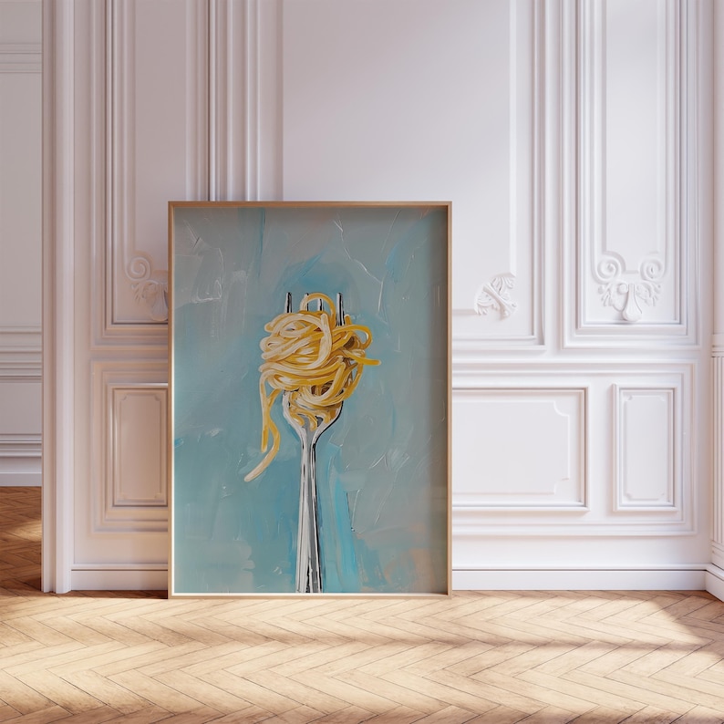 Oil painting spaghetti pasta print for kitchen wall art