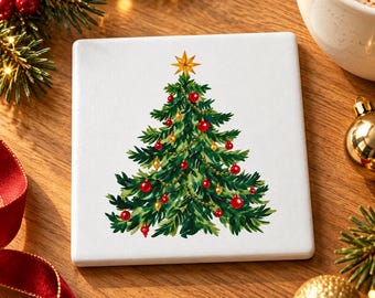 Watercolor Ceramic Christmas Coasters