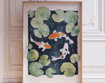 Arte mural de peces koi japoneses / Impresión de regalo de peces koi de estanque / Impresión minimalista de peces koi / Arte mural de peces japoneses / Póster de peces koi japoneses / Impresión artística de peces koi