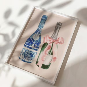 Pink ribbon bow coquette champagne poster for bar cart decor