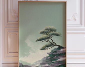 Sage Green Tree Japandi Wall Art Print