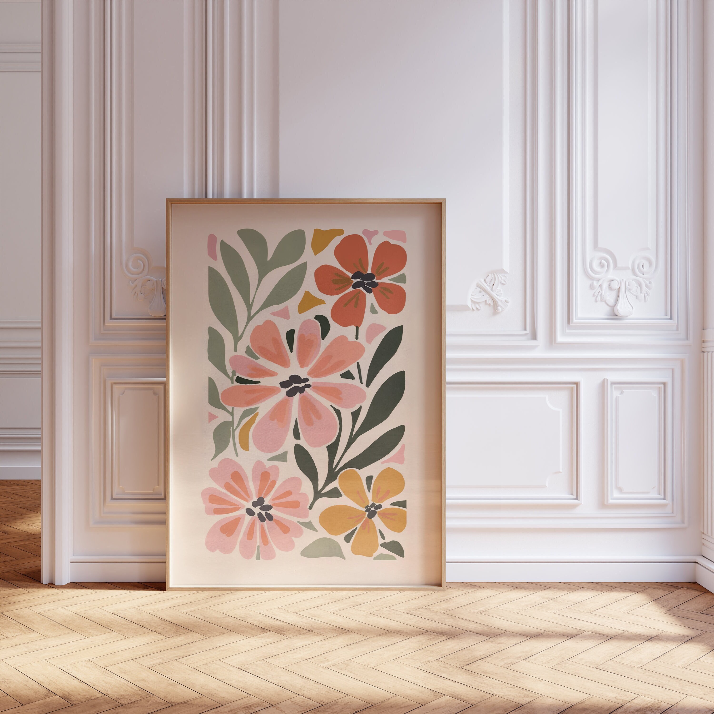 Retro Floral Print, Flower Market Print, Terracotta Wall Art, Retro ...