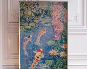 Lámina decorativa de peces koi / Póster japonés de koi / Arte mural japonés de koi / Lámina decorativa de koi / Impresión artística de koi / Pintura de peces koi / Arte mural de estanque de koi
