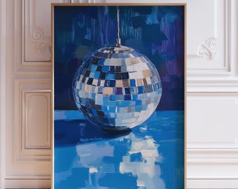 Blue Disco Print | Groovy Disco Poster | Retro Mirrorball Print | Funky Disco Art Print for Dorm | 80s Disco Wall Art | 70s Disco Ball Print