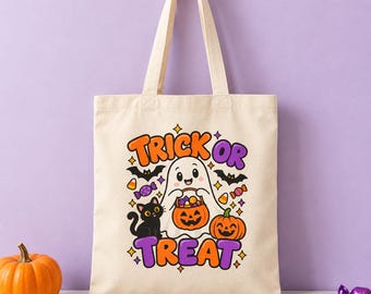 Halloween Canvas Tote Bag | Halloween Candy Holder | Trick or Treat Basket Bag | Trick or Treat Bucket | Halloween Candy Bucket Tote Bag