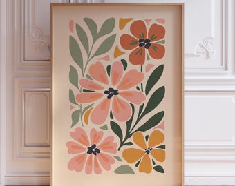 Retro Floral Print, Flower Market Print, Terracotta Wall Art, Retro Flower Print, Boho Floral Art, Abstract Floral Art, Retro Flower Print
