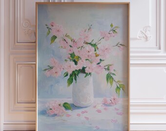 Arte mural japonés de flores de cerezo / Póster japonés de flores de cerezo / Estampado floral japonés / Arte mural japonés de árboles de cerezo