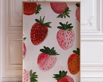 Muurkunstafdruk roze aardbei