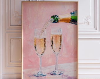 Rosa Champagner Druck | Champagner Kunstdruck | Prost Champagner Druck | Champagner Feier Champagner Flasche Druck | Champagner-Küchendruck