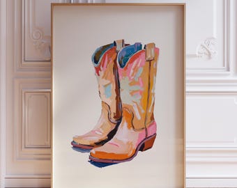 Watercolor Cowboy Boots Print | Western Cowgirl Art Print Pink Cowgirl Boots Wall Art | Southwestern Art Print | Cowboy Boots Wall Art Print