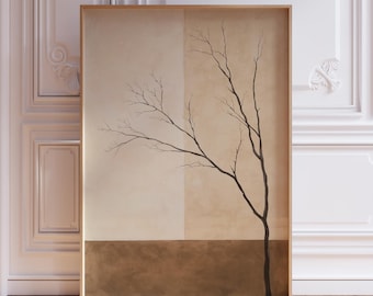 Neutral Japandi Wall Art | Asian Art Print | Beige Japandi Art | Minimalist Japanese Art | Scandinavian Wall Art | Japandi Tree Branch Print