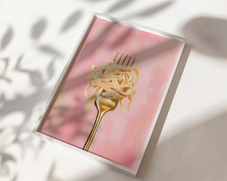 Girly pink spaghetti pasta wall art for kitchen