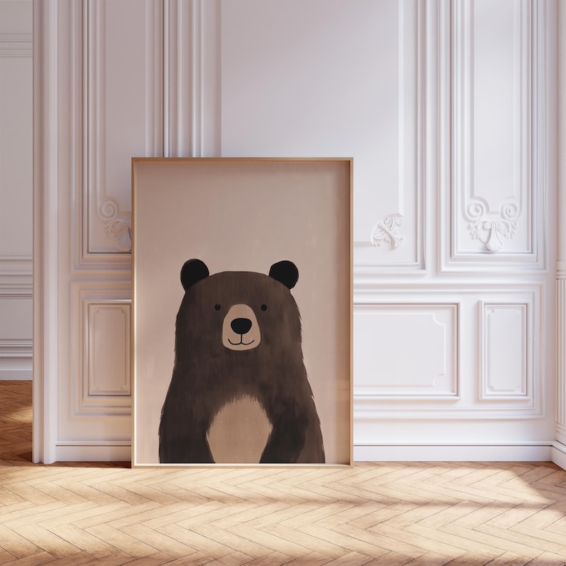Brown neutral nursery bear print