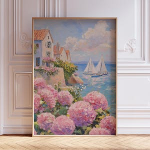 Pink and Blue Coastal Italy Wall Art Print