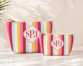 Colorful Pink Personalized Makeup Bag | Cute Monogrammed Makeup Bag | Initials Personalized Toiletry Bag