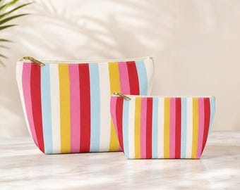 Colorful Pink Striped Makeup Bag