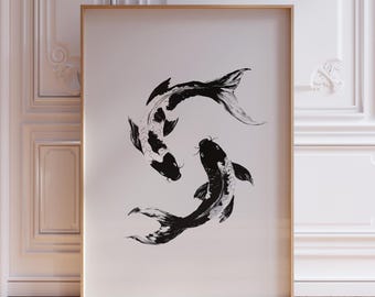 Koi Fish Poster | Black and White Japandi Wall Art | Koi Poster | Koi Painting | Minimalist Koi Wall Art | Asian Art Print | Koi Art Print