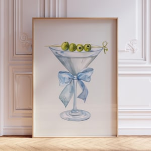 Dirty Martini Print | Blue Martini Print | Blue Drink Print | Watercolor Martini Print | Girly Blue Kitchen Poster | Trendy Bar Cart Print