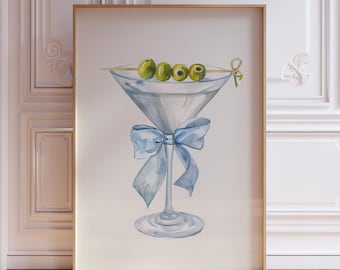 Dirty Martini Print | Blue Martini Print | Blue Drink Print | Watercolor Martini Print | Girly Blue Kitchen Poster | Trendy Bar Cart Print