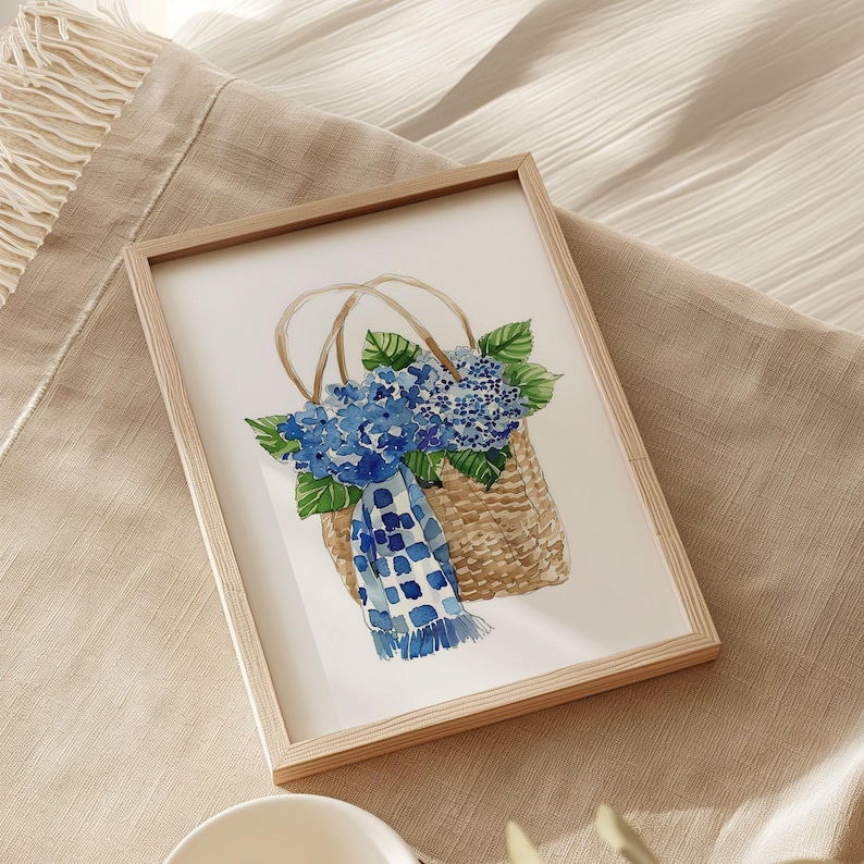 Preppy blue hydrangea print for coastal granddaughter decor