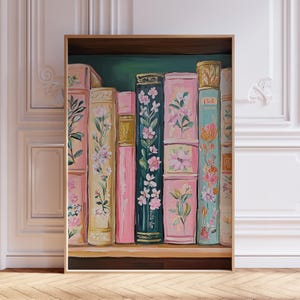 Reading Art Print | Pink Book Art Print | Library Poster | Retro Book Lovers Art | Library Art Print | Gift for Reader Woman | Bookshelf Art