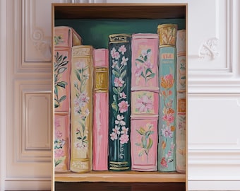 Reading Art Print | Pink Book Art Print | Library Poster | Retro Book Lovers Art | Library Art Print | Gift for Reader Woman | Bookshelf Art