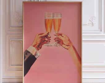Retro Pink Champagne Wall Art Print