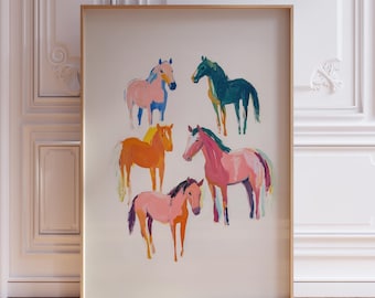 Colorful Horse Wall Art | Watercolor Horse Art Print | Pink Cowgirl Horse Girl Art | Kids Horse Print | Painted Horse Art | Boho Horse Print