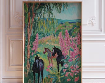 Pink and Green Girly Horse Wall Art Print