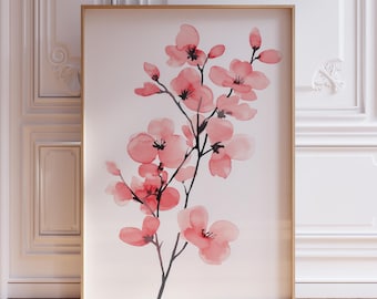 Arte mural japonés de flores de cerezo / Póster japonés de flores de cerezo / Estampado floral japonés / Arte mural japonés de árboles de cerezo