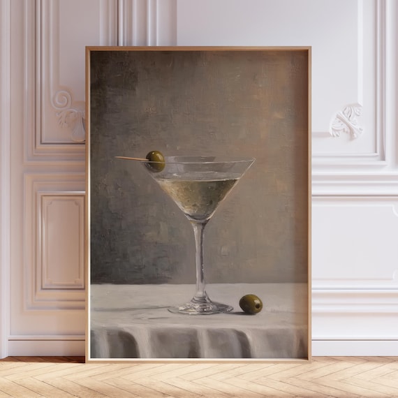 Vintage Martini Print | Dirty Martini Print | Vintage Martini Art Print | Alcohol Martini Drink Painting | Minimalist Cocktail Art Print