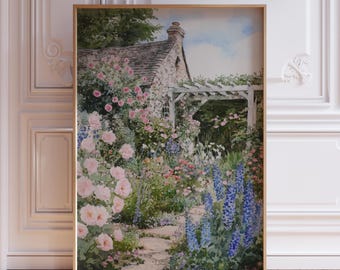 Floral Print | Flowers Garden Painting | Vintage Spring Cottage Wall Art | Antique Watercolor Flower Print | Floral Farmhouse Wall Decor
