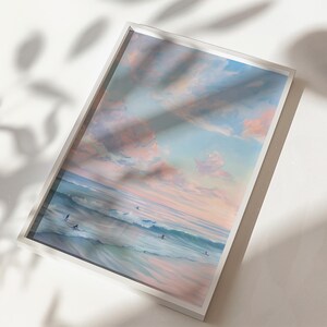 watercolor pastel sunset beach ocean print for girly coastal cowgirl wall art
