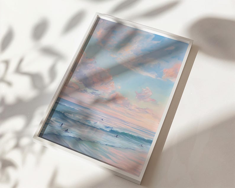 watercolor pastel sunset beach ocean print for girly coastal cowgirl wall art