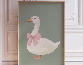 Sage Green and Pink Silly Goose Wall Art Print