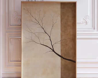 Neutral Japandi Wall Art | Asian Art Print | Beige Japandi Art | Minimalist Japanese Art | Scandinavian Wall Art | Japandi Tree Branch Print