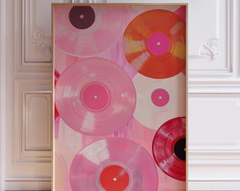 Pink Vinyl Record Poster | Retro Record Print | Vintage Vinyl Record Wall Art | Abstract Pink Record Print | Watercolor Vinyl Record Print