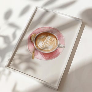 Watercolor pink latte coffee poster