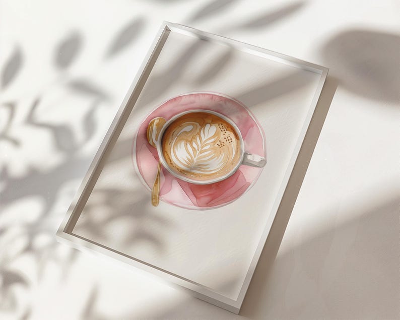 Watercolor pink latte coffee poster