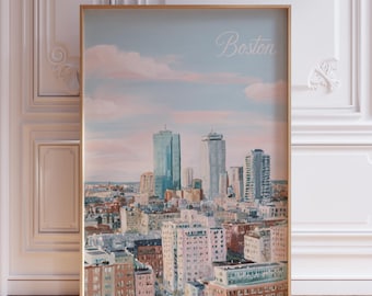 Light Blue Pastel Cityscape Boston Wall Art Print