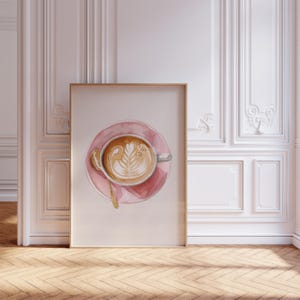 Watercolor pink latte coffee poster